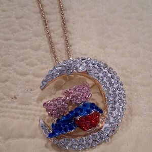 Betsey Johnson Multicolor Crystal Moon Necklace READ DESCR